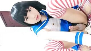 伪娘小舞之cos岛国制服女学生假鸡巴自慰射套里